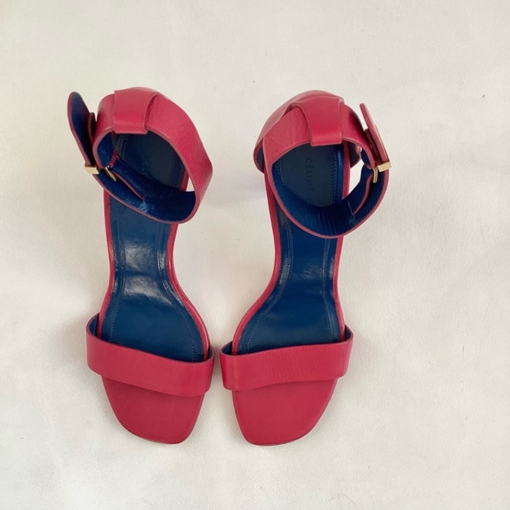 NEW CELINE Leather Fuschia Pink Ankle Straps astillero Heels SZ 6.5 - Picture 3 of 6